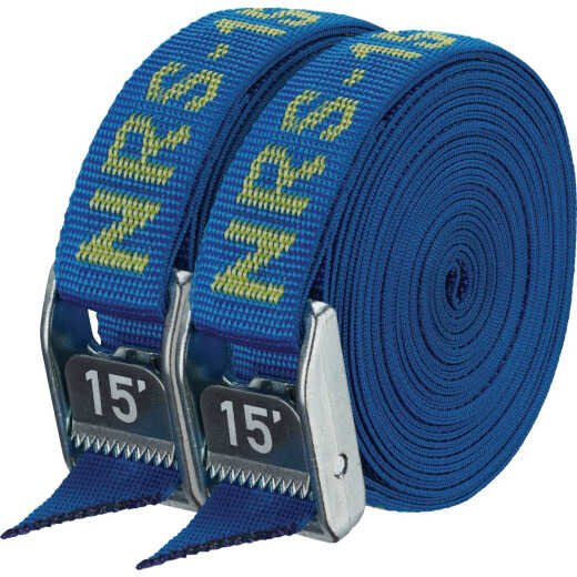 NRS 1 In. x 15 Ft. Iconic Blue Heavy Duty Tie-Down Strap (2-Pack)