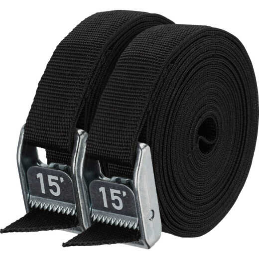NRS 1 In. x 15 Ft. Stealth Black Heavy Duty Tie-Down Strap (2-Pack)